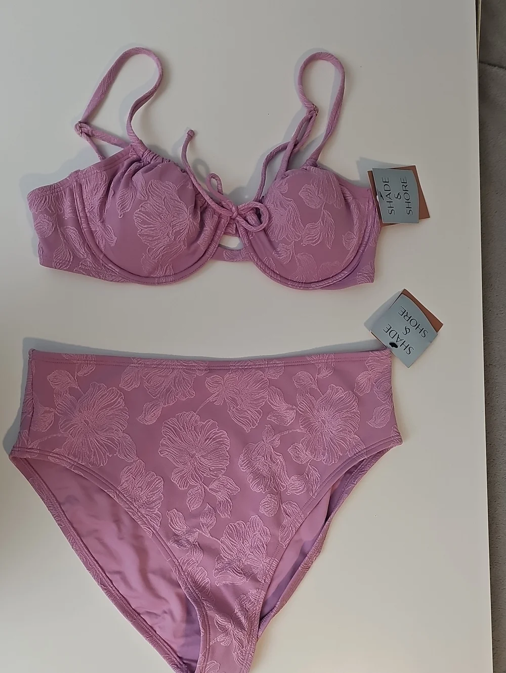 Shade & Shore Women's L / 36C Jacquard Lilac Floral Underwire Bikini Set